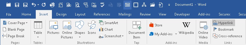 Select hyperlink from Word's insert menu